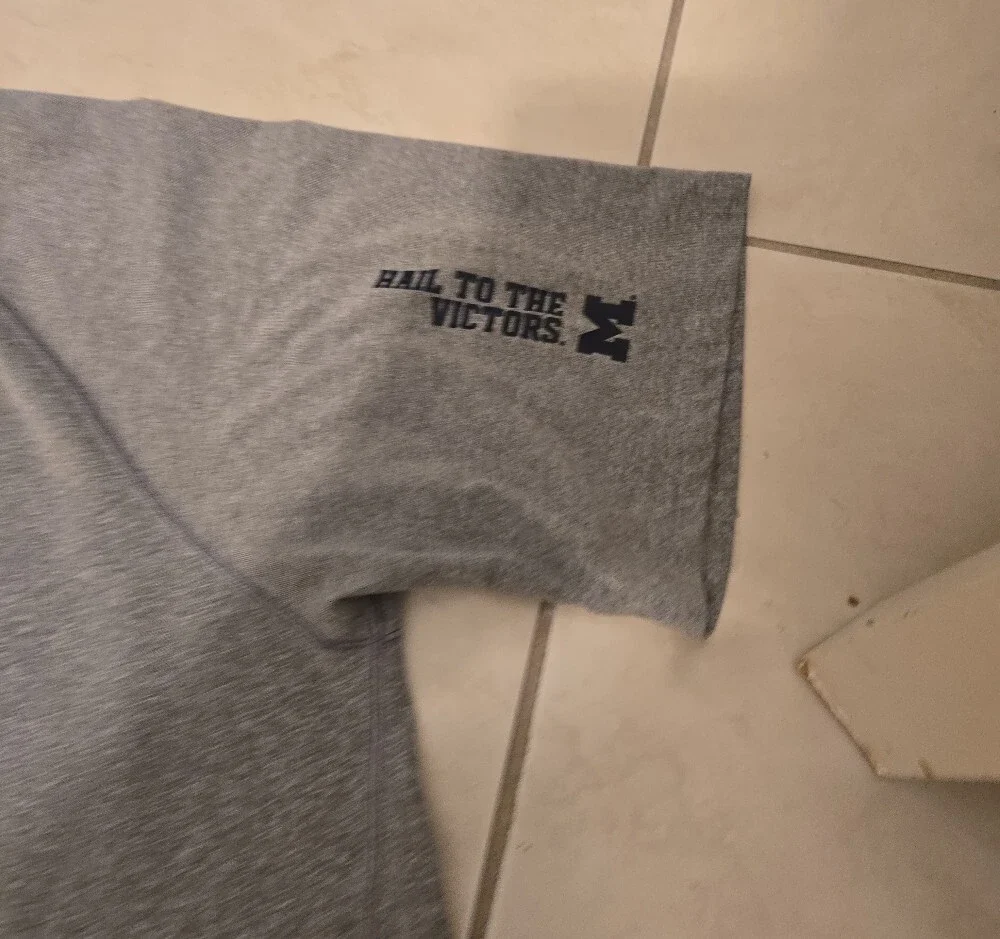 adidas Gray Michigan Football Tee with Navy Print